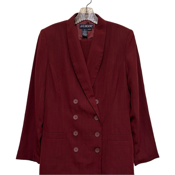 J. G. Hook W Size 10 Maroon Long Sleeve Shawl Collar Double Breasted Pantsuit - Picture 12 of 12